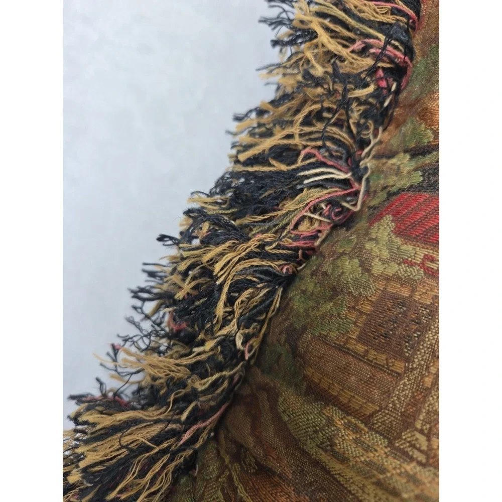 Tapestry Pillow‎ Kyoto Black Fringe Chinoiserie 20